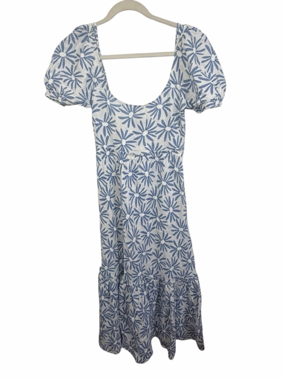 Polo Ralph Lauren Blue Floral Linen Maxi Dress Puff Sleeve Cottagecore Size 0